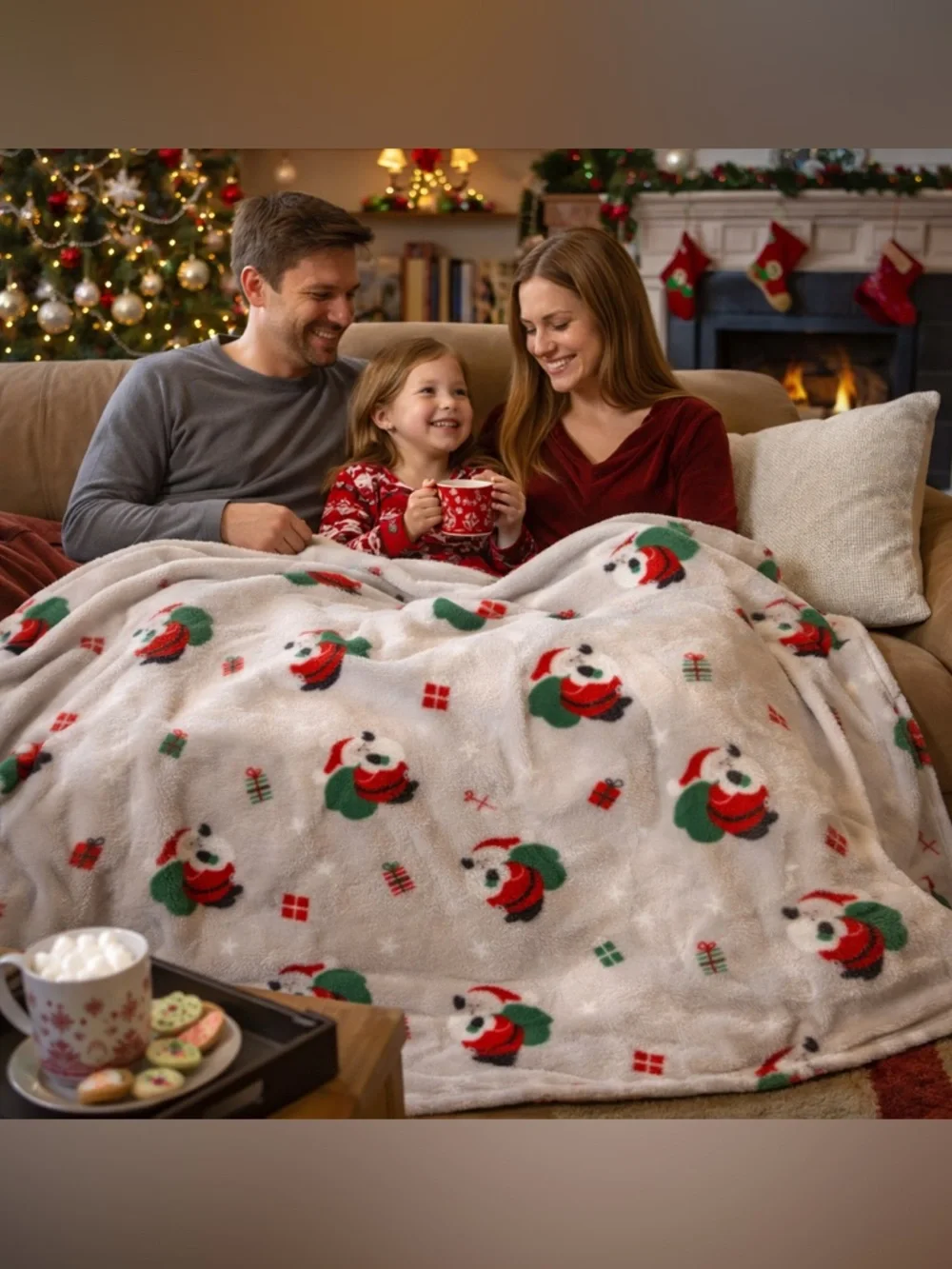 Christmas Santa Fleece Blanket 58x80 Soft Plush Holiday Throw Cozy